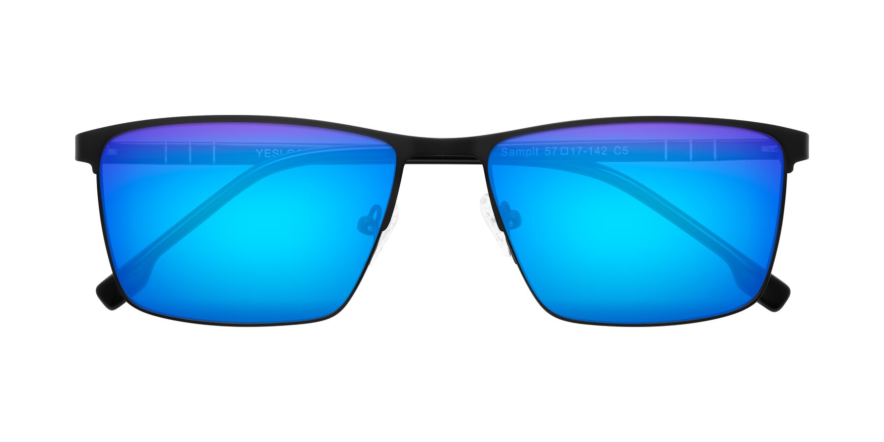 Folded Front of Sampit in Matte Black with Blue Mirrored Lenses