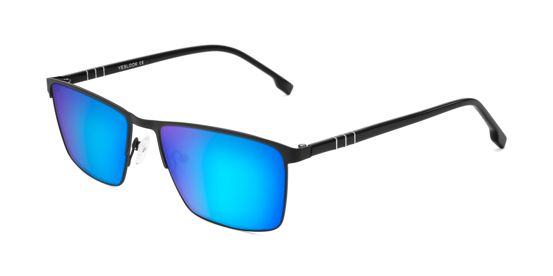 Angle of Sampit in Matte Black with Blue Mirrored Lenses