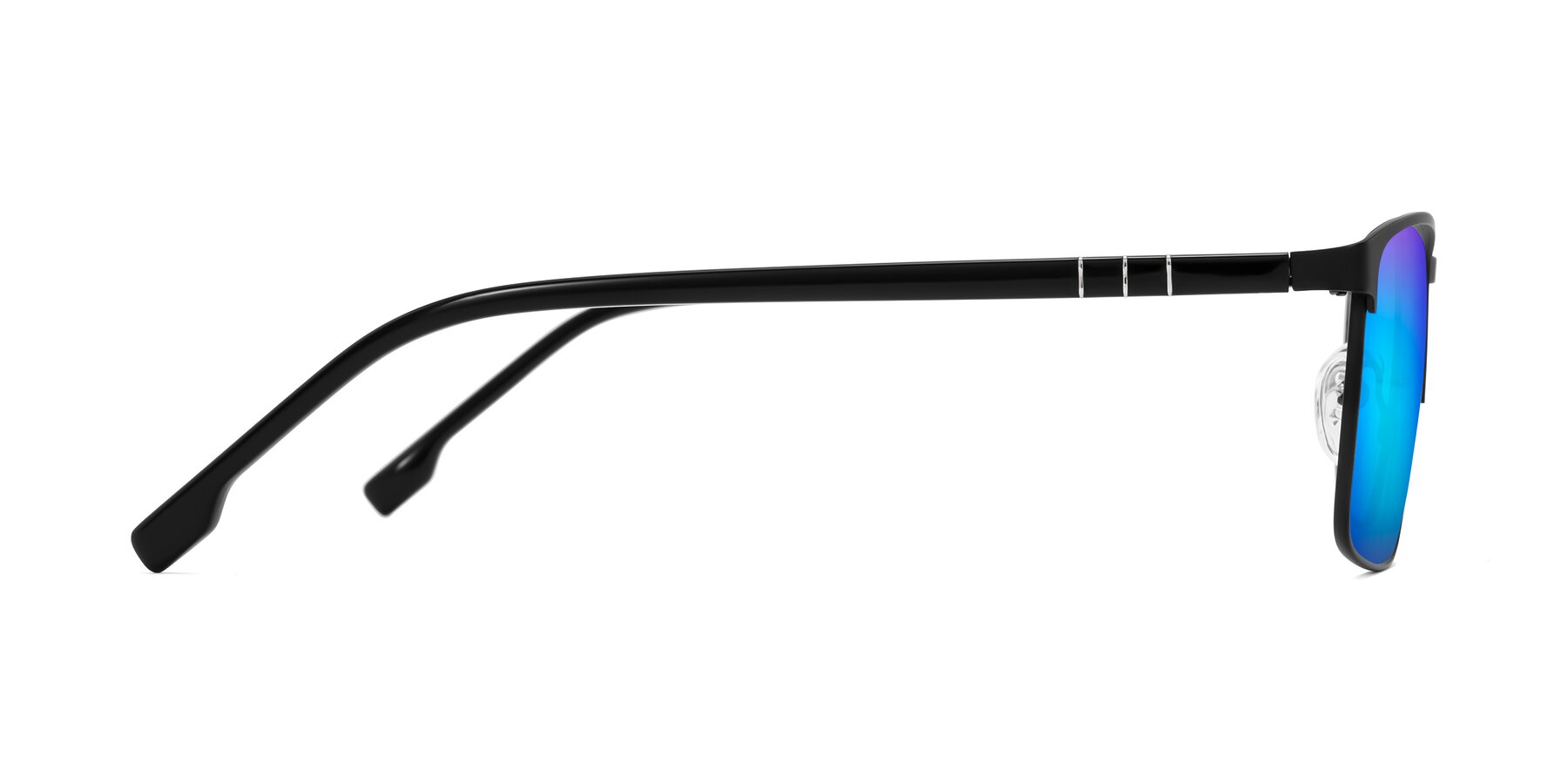 Side of Sampit in Matte Black with Blue Mirrored Lenses