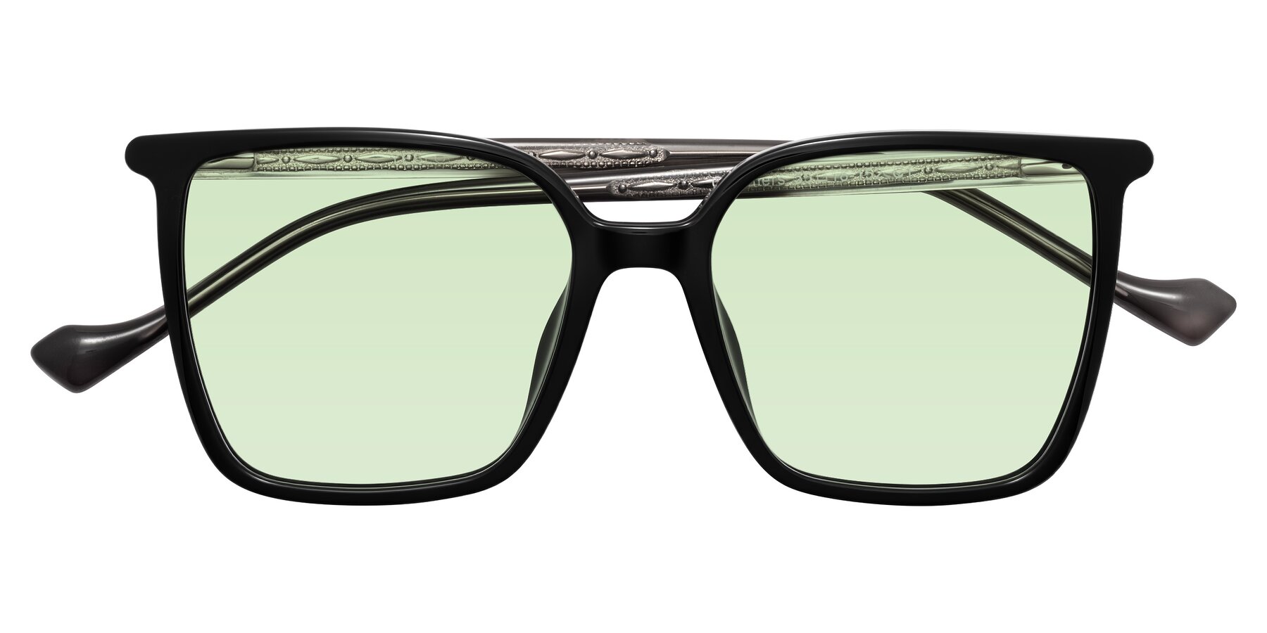 Folded Front of Colemers in Black with Light Green Tinted Lenses