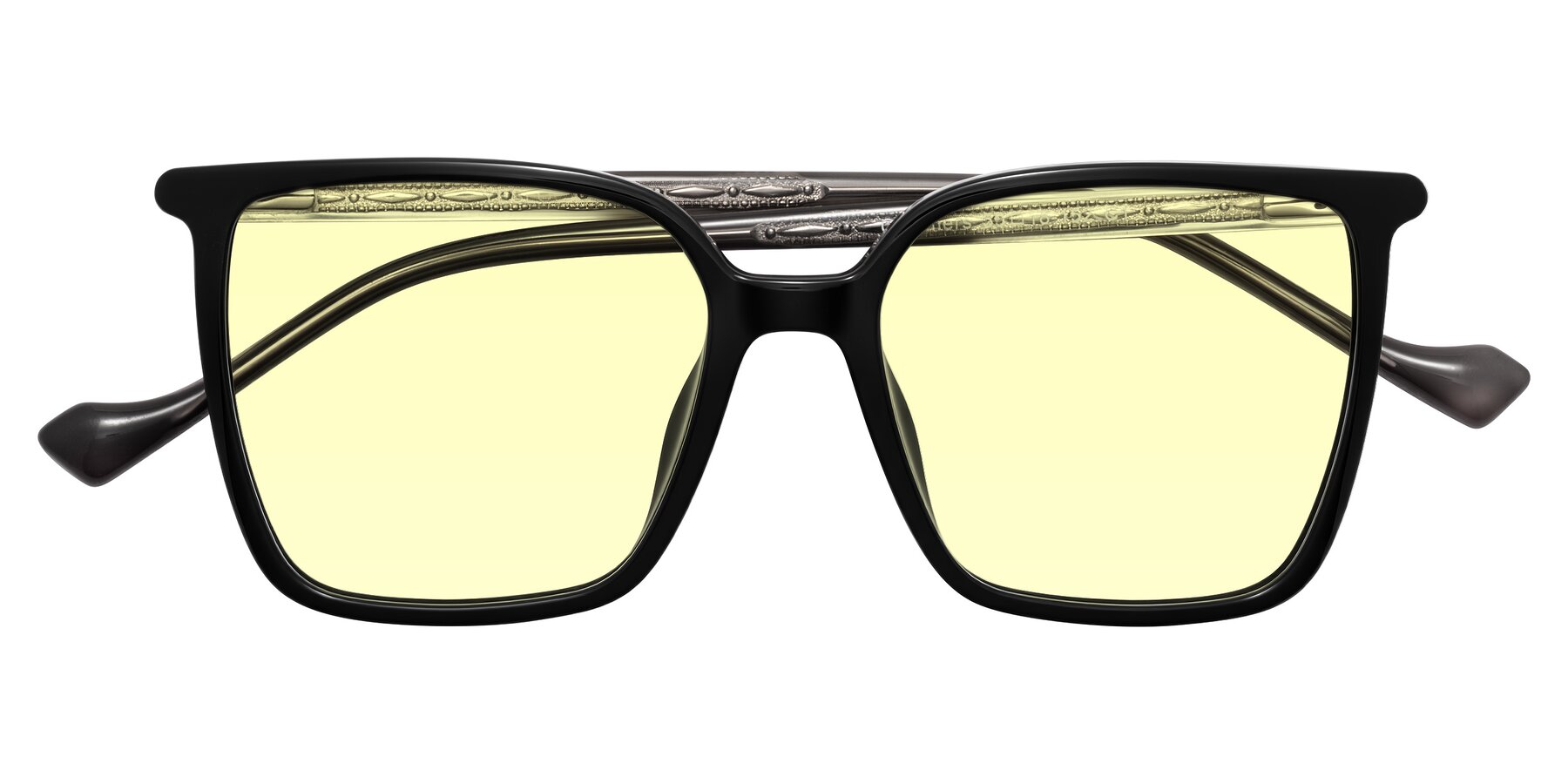Folded Front of Colemers in Black with Light Yellow Tinted Lenses
