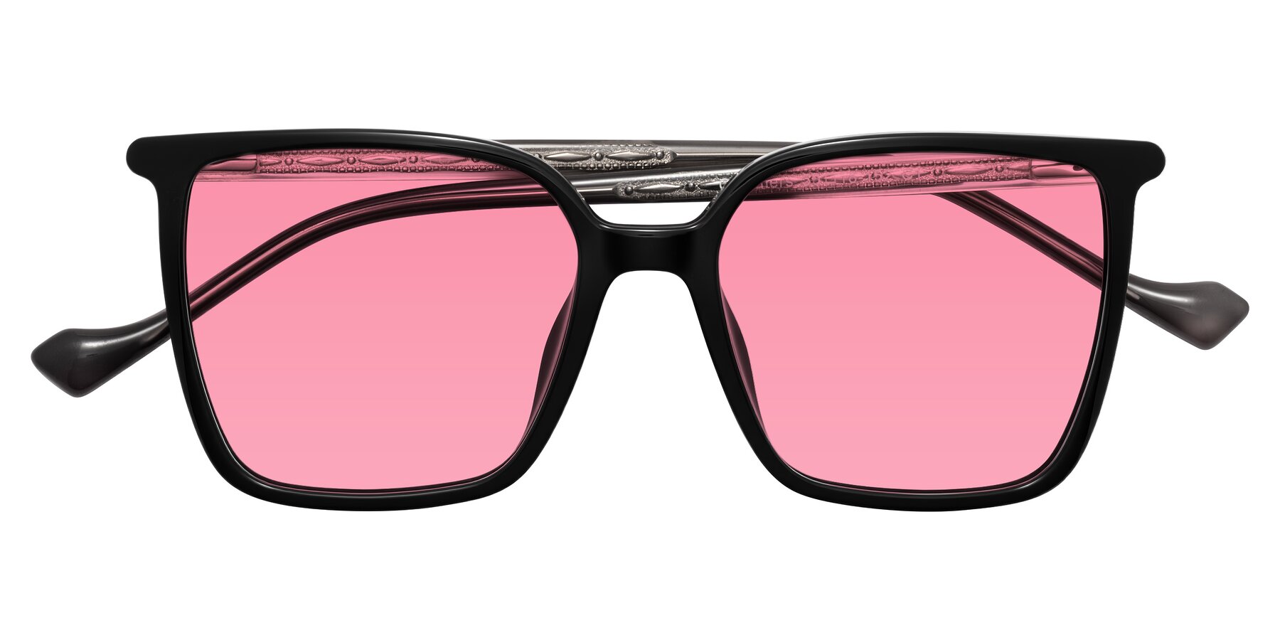 Folded Front of Colemers in Black with Pink Tinted Lenses