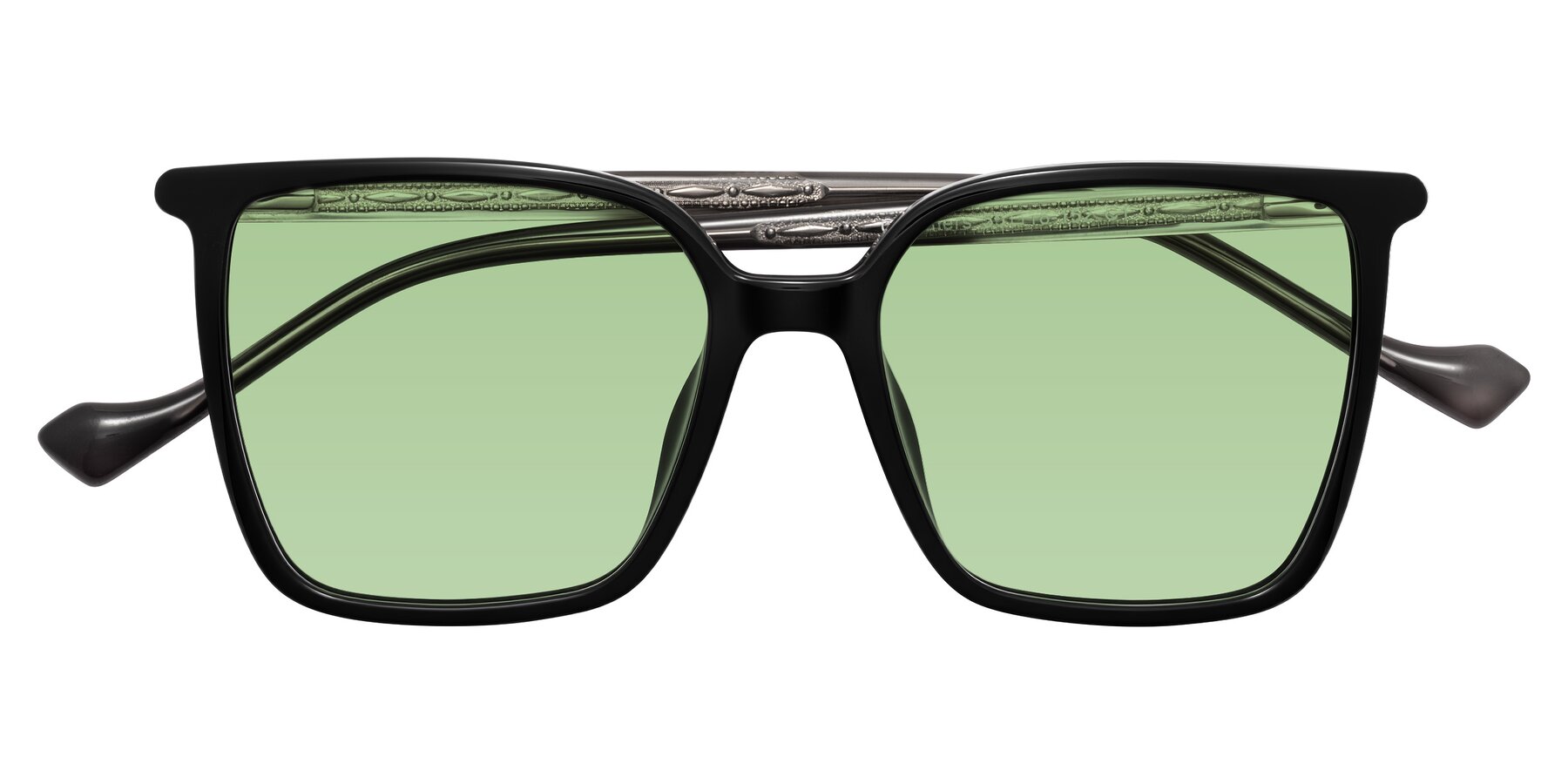 Folded Front of Colemers in Black with Medium Green Tinted Lenses