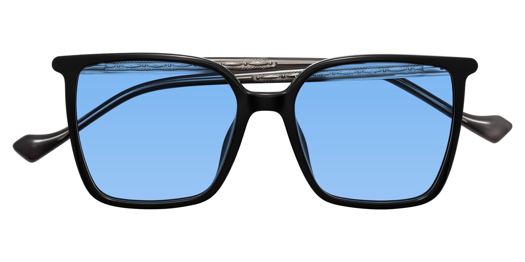 Folded Front of Colemers in Black with Medium Blue Tinted Lenses