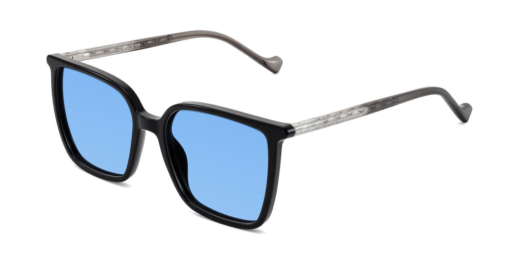 Angle of Colemers in Black with Medium Blue Tinted Lenses