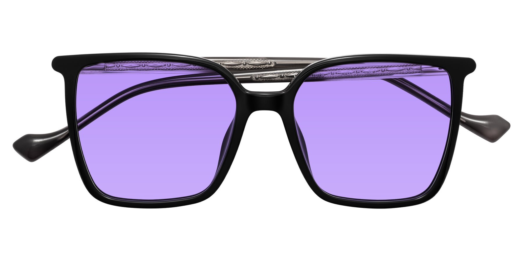 Folded Front of Colemers in Black with Medium Purple Tinted Lenses