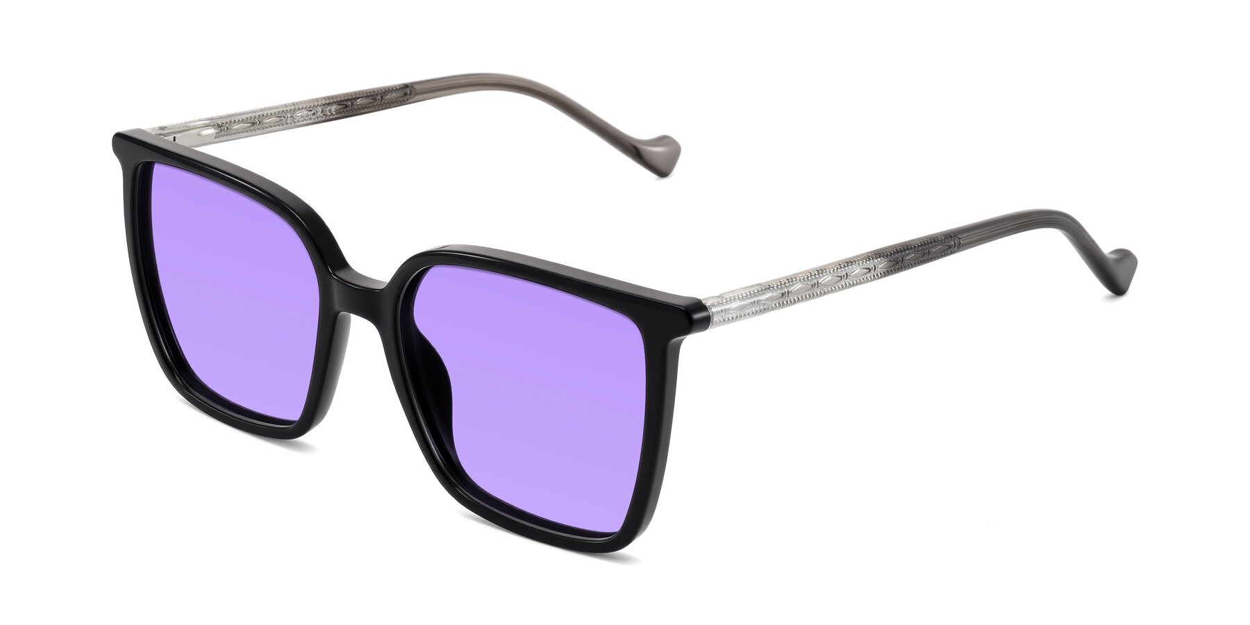 Angle of Colemers in Black with Medium Purple Tinted Lenses