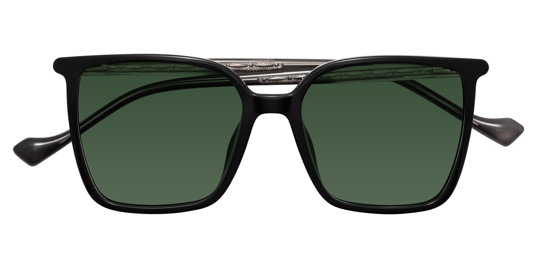 Folded Front of Colemers in Black with Green Tinted Lenses
