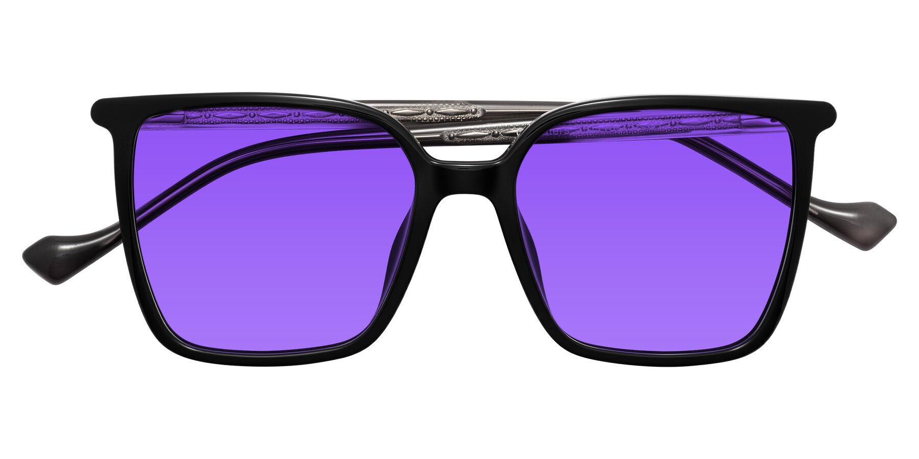 Folded Front of Colemers in Black with Purple Tinted Lenses