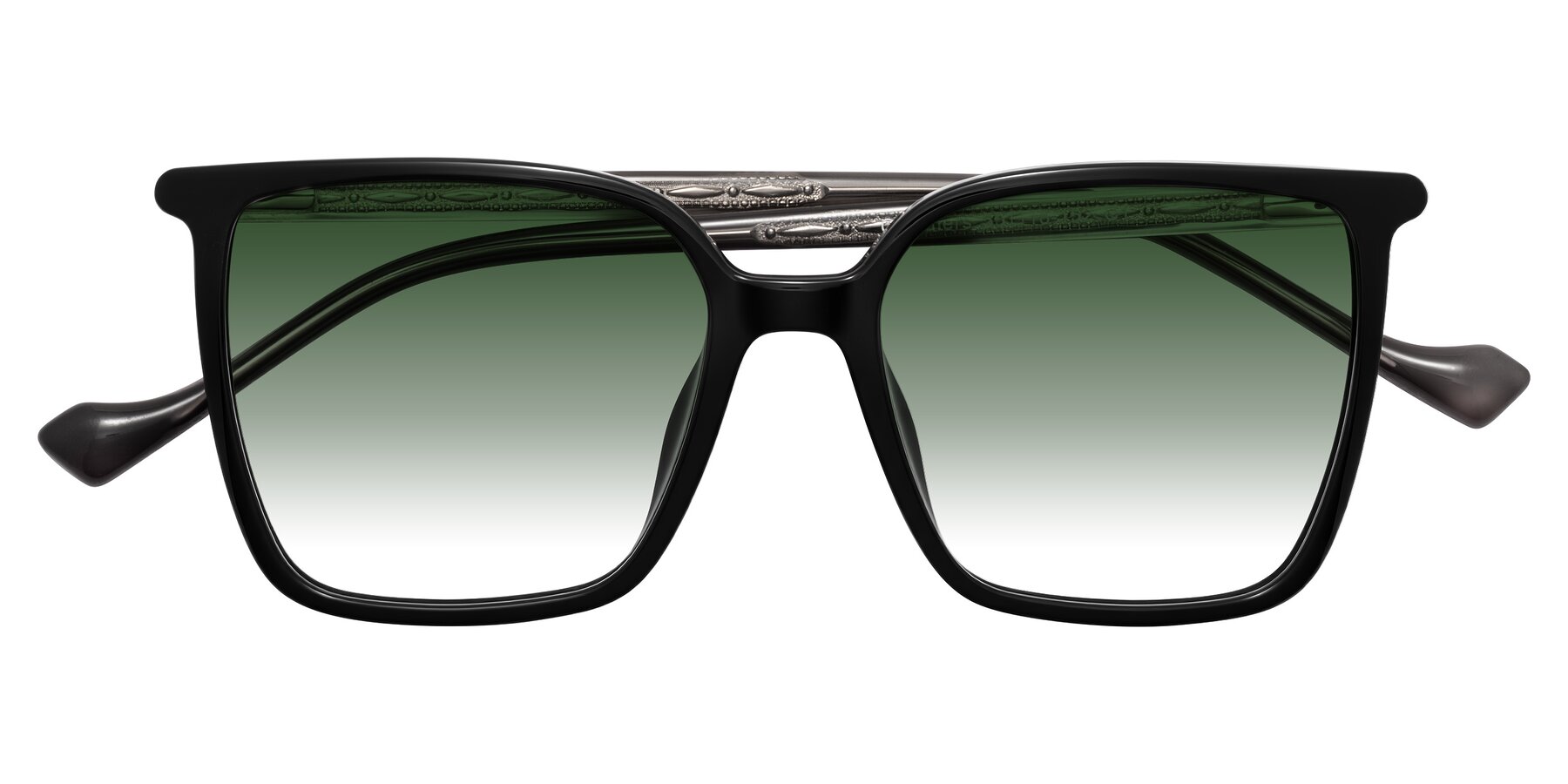 Folded Front of Colemers in Black with Green Gradient Lenses
