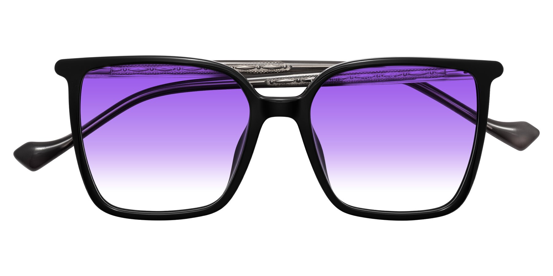 Folded Front of Colemers in Black with Purple Gradient Lenses
