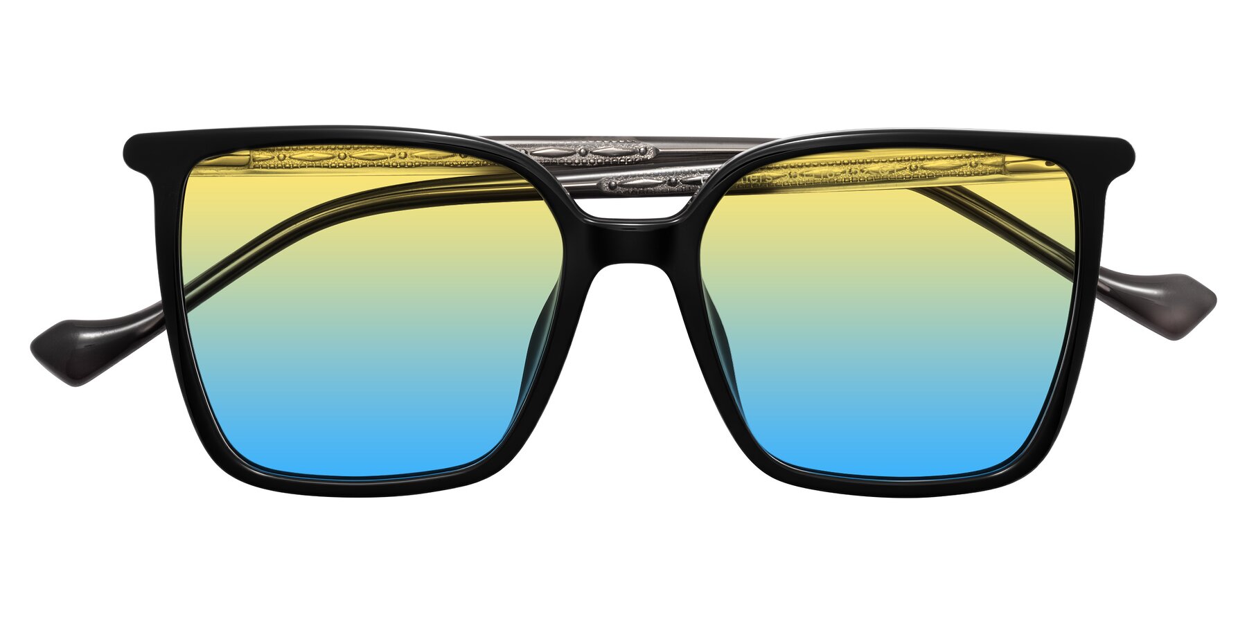 Folded Front of Colemers in Black with Yellow / Blue Gradient Lenses