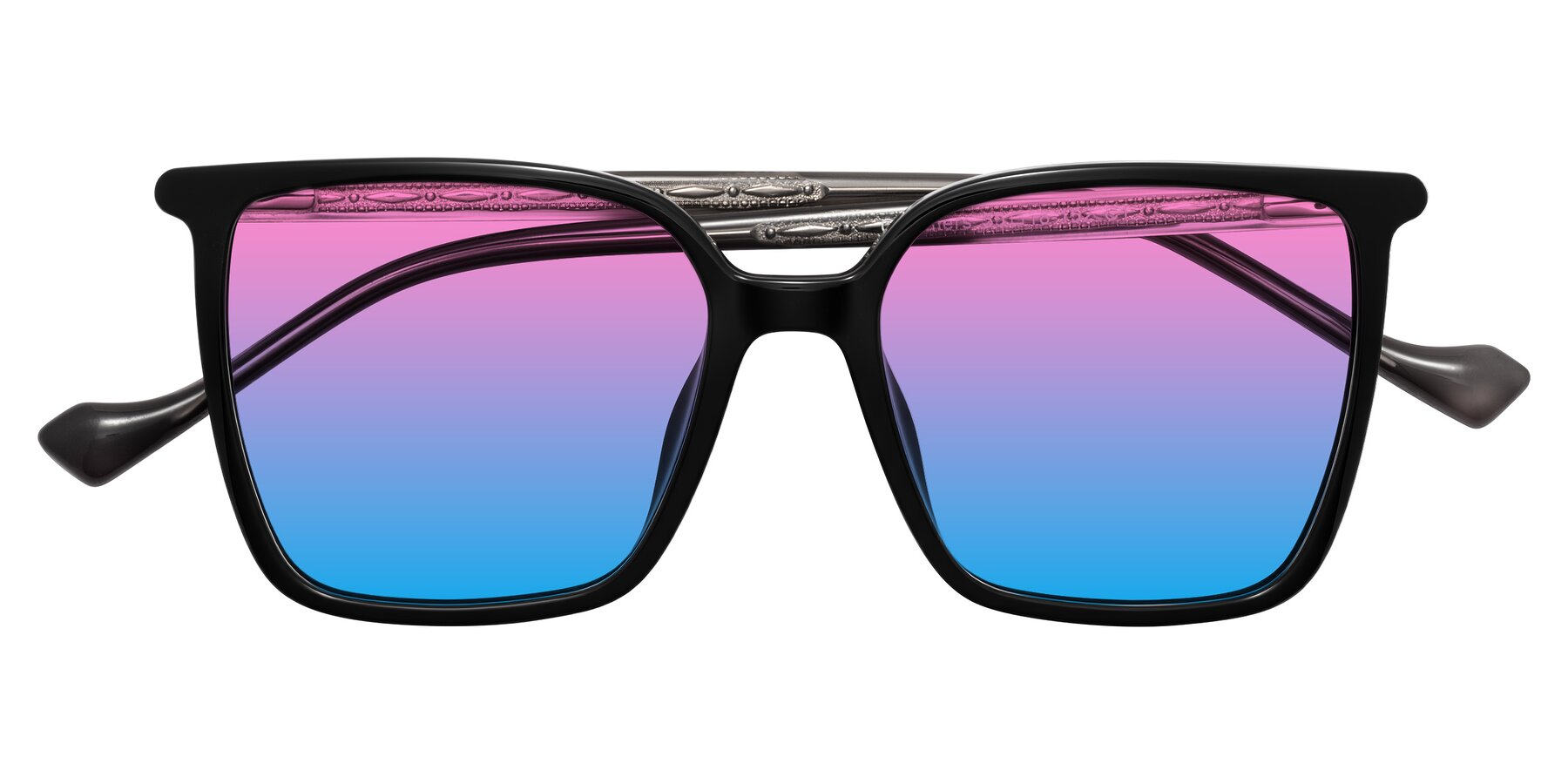Folded Front of Colemers in Black with Pink / Blue Gradient Lenses