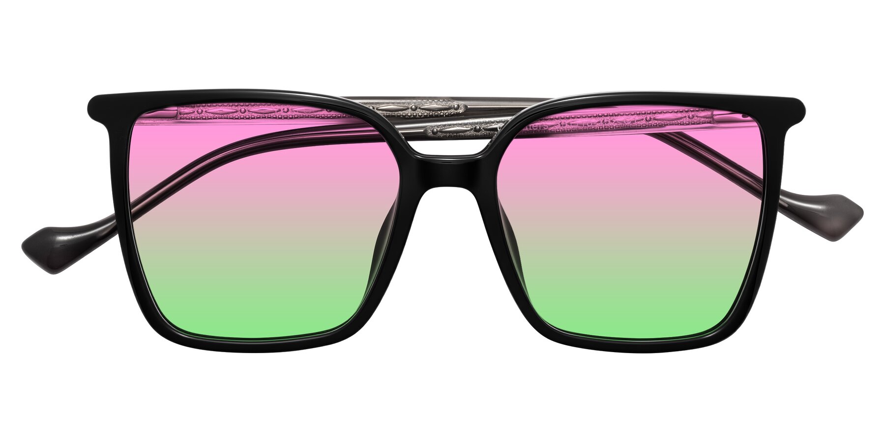 Folded Front of Colemers in Black with Pink / Green Gradient Lenses