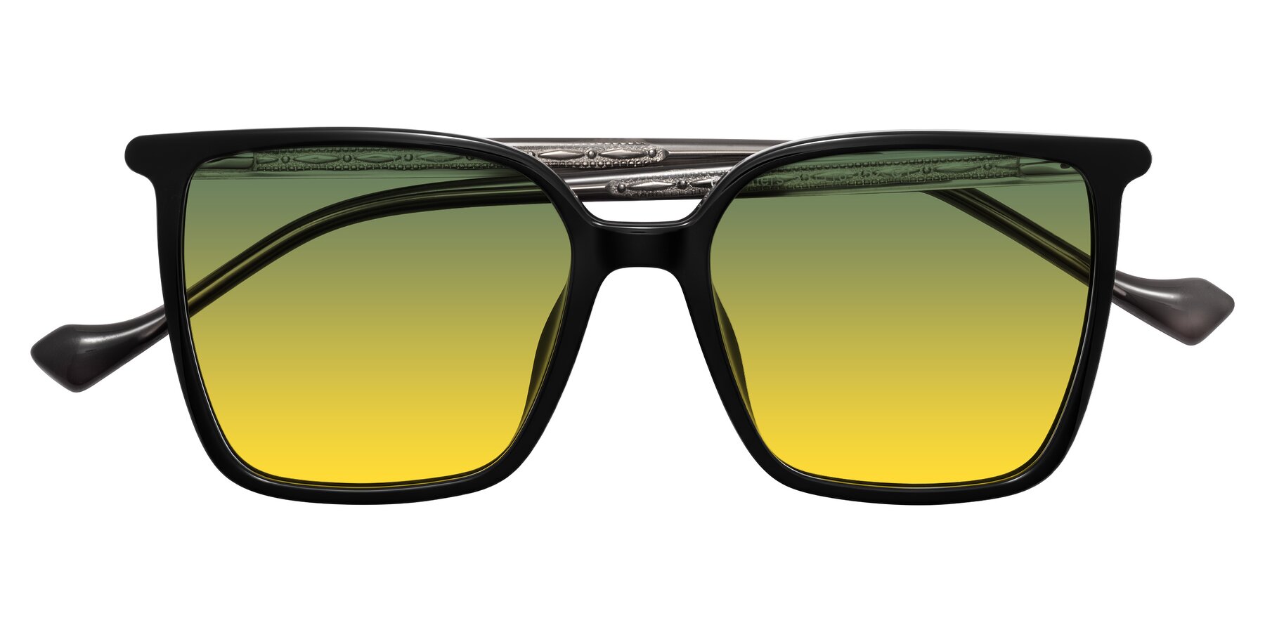 Folded Front of Colemers in Black with Green / Yellow Gradient Lenses