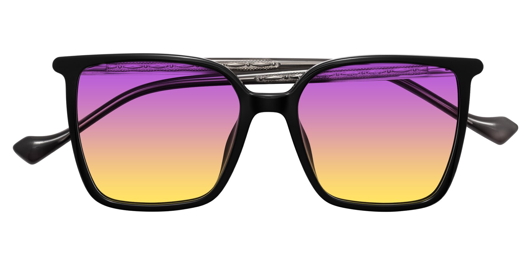 Folded Front of Colemers in Black with Purple / Yellow Gradient Lenses