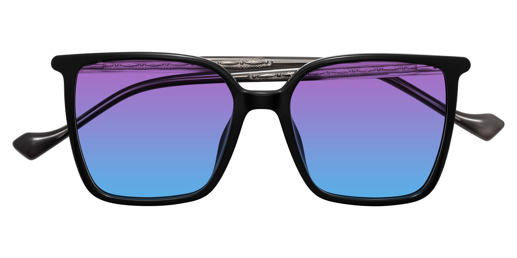 Folded Front of Colemers in Black with Purple / Blue Gradient Lenses