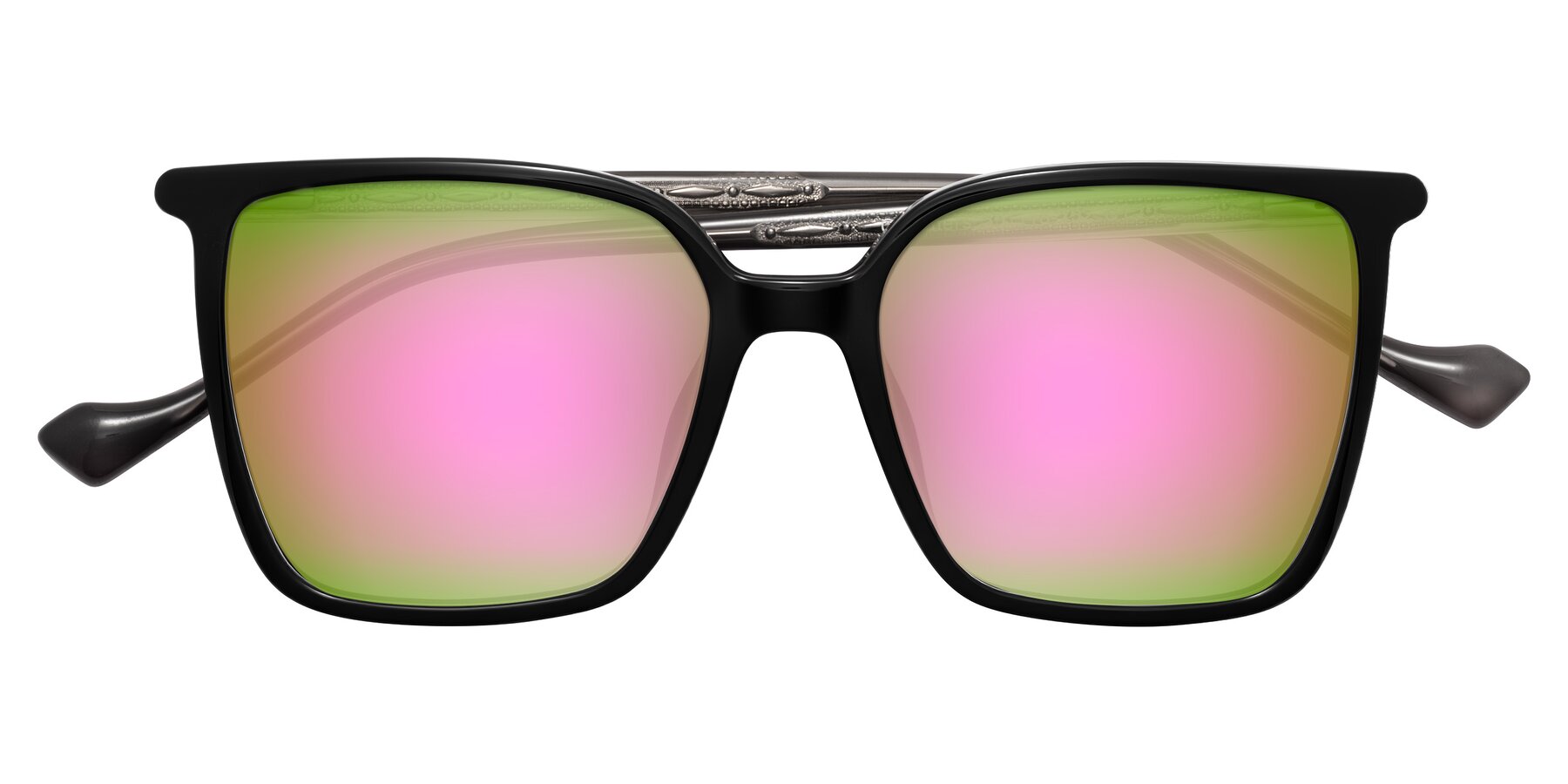 Folded Front of Colemers in Black with Pink Mirrored Lenses