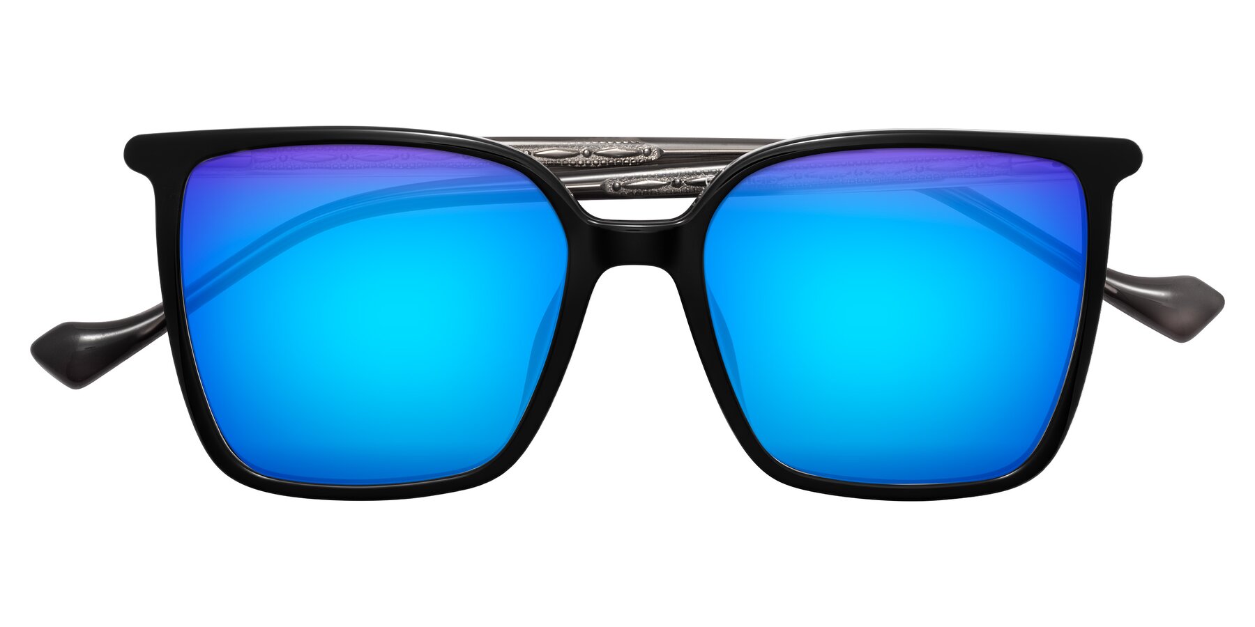 Folded Front of Colemers in Black with Blue Mirrored Lenses