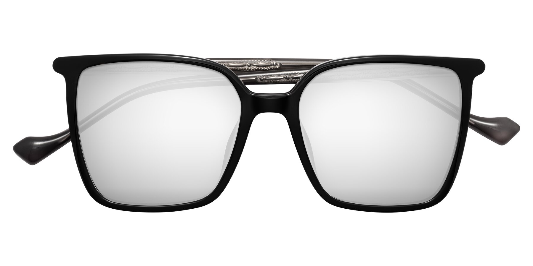 Folded Front of Colemers in Black with Silver Mirrored Lenses
