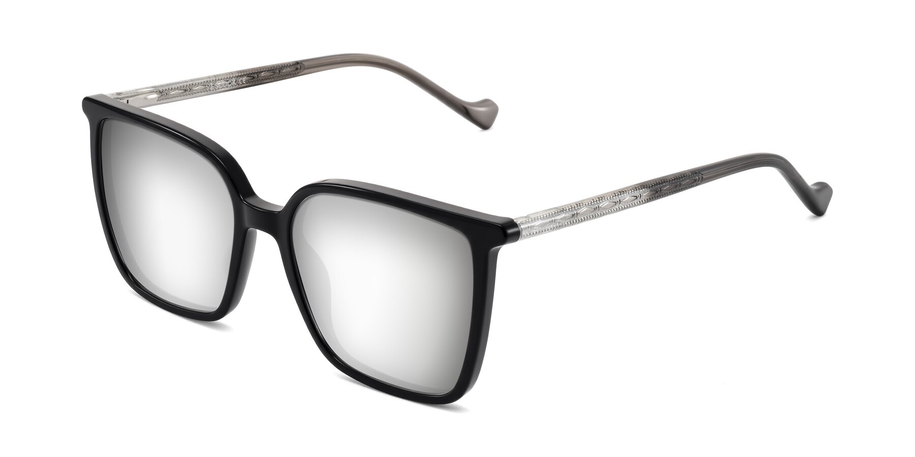 Angle of Colemers in Black with Silver Mirrored Lenses