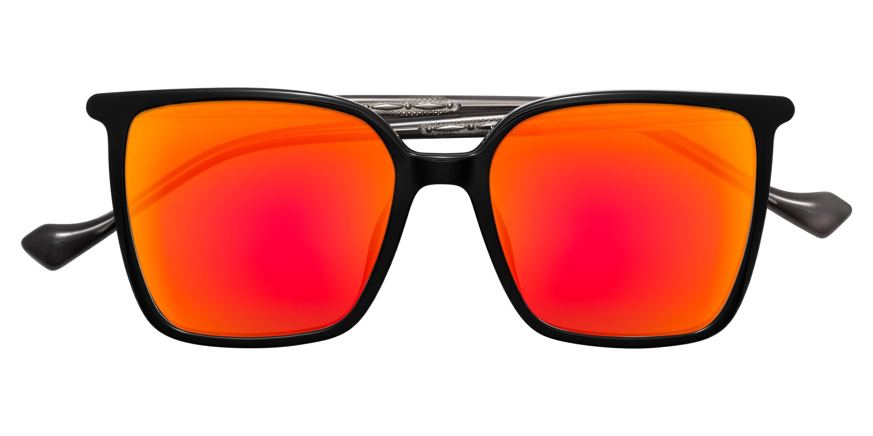 Folded Front of Colemers in Black with Red Gold Mirrored Lenses