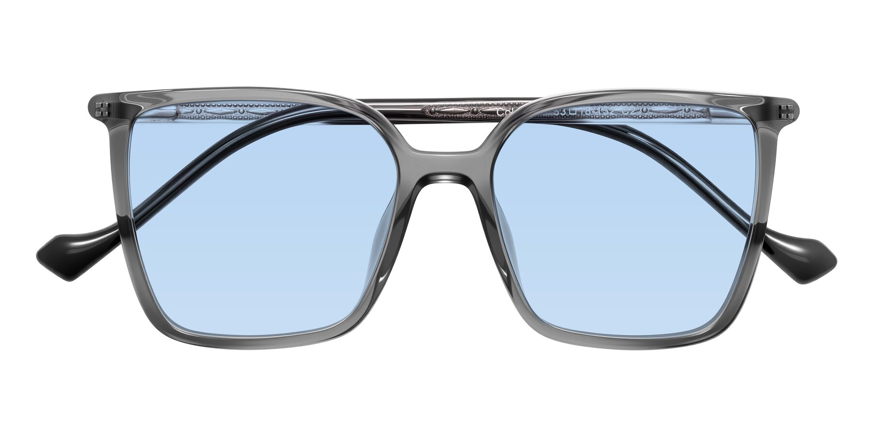 Folded Front of Colemers in Transparent Gray with Light Blue Tinted Lenses