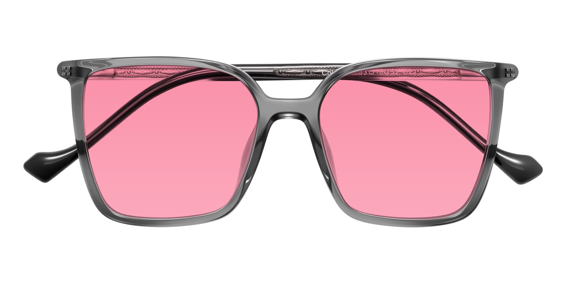 Folded Front of Colemers in Transparent Gray with Pink Tinted Lenses