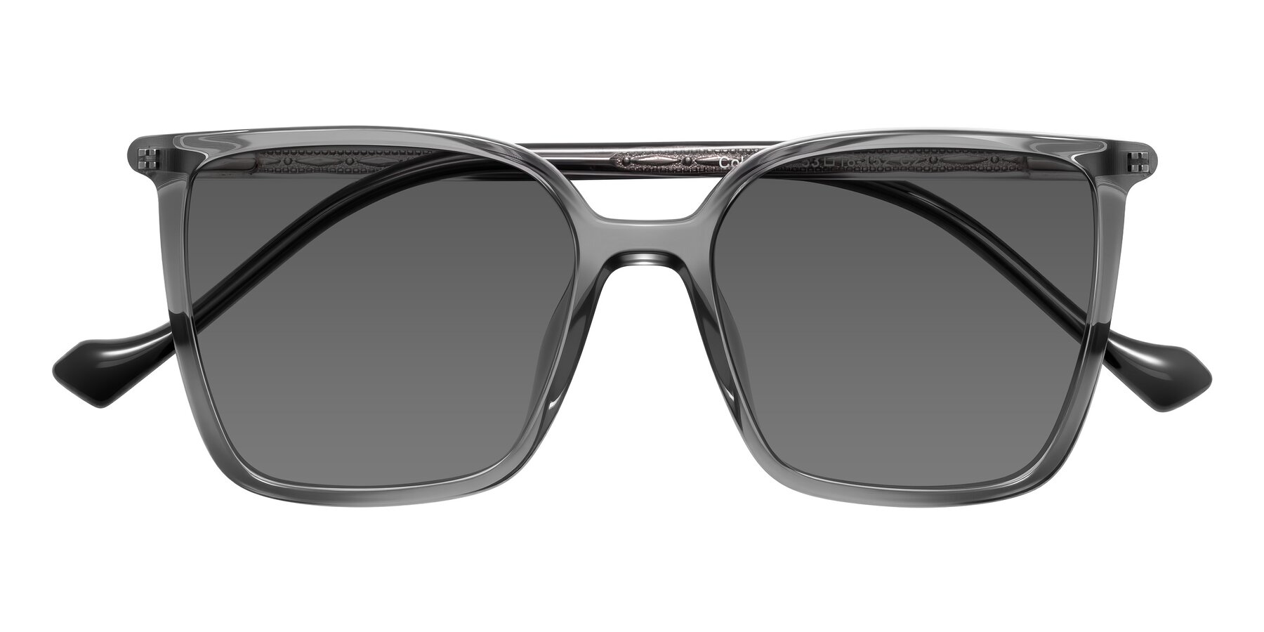 Folded Front of Colemers in Transparent Gray with Medium Gray Tinted Lenses