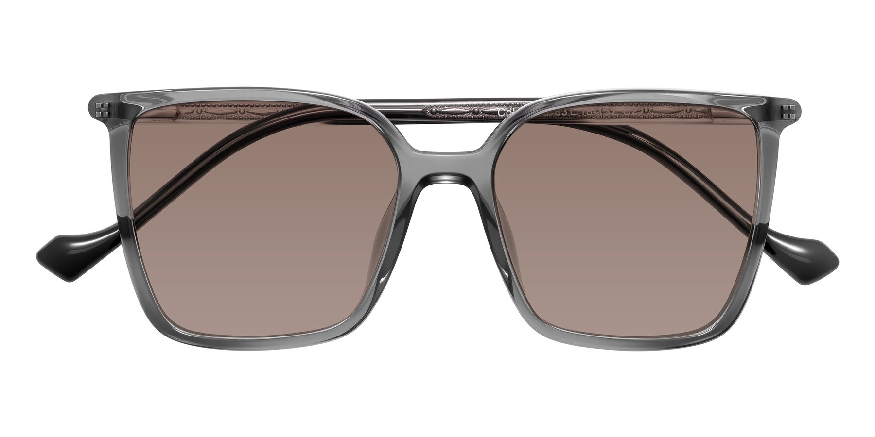 Folded Front of Colemers in Transparent Gray with Medium Brown Tinted Lenses
