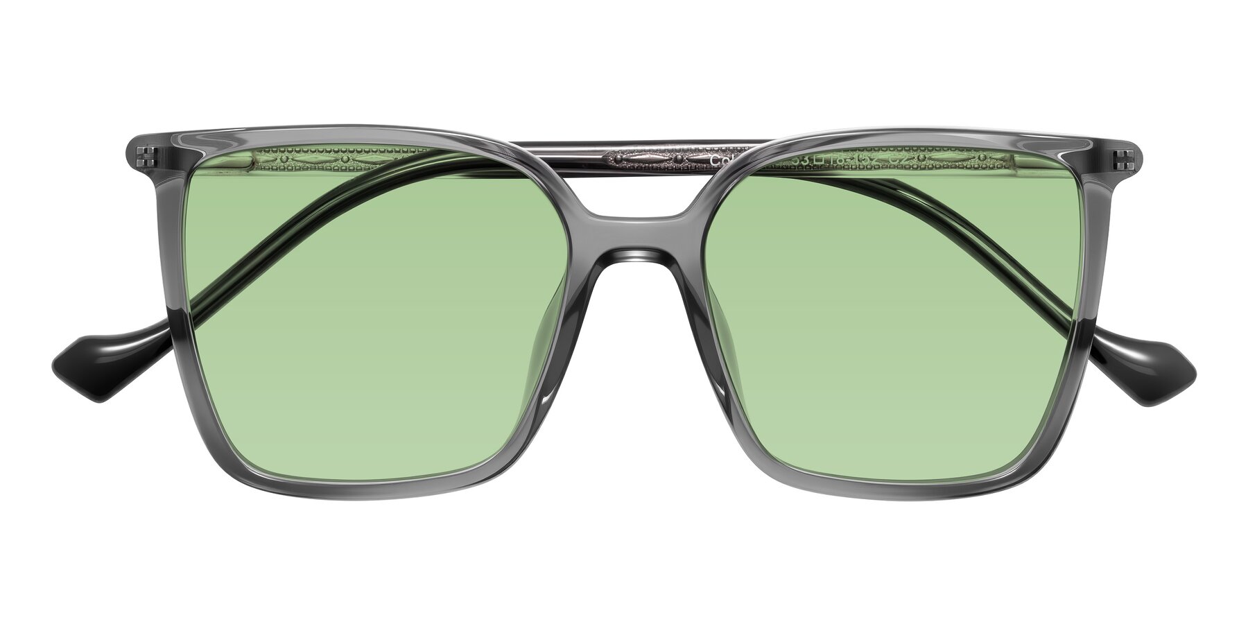 Folded Front of Colemers in Transparent Gray with Medium Green Tinted Lenses