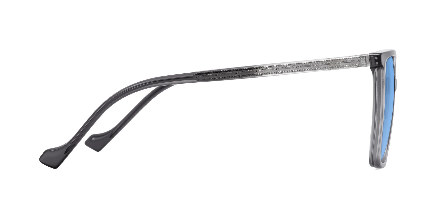 Side of Colemers in Transparent Gray with Medium Blue Tinted Lenses