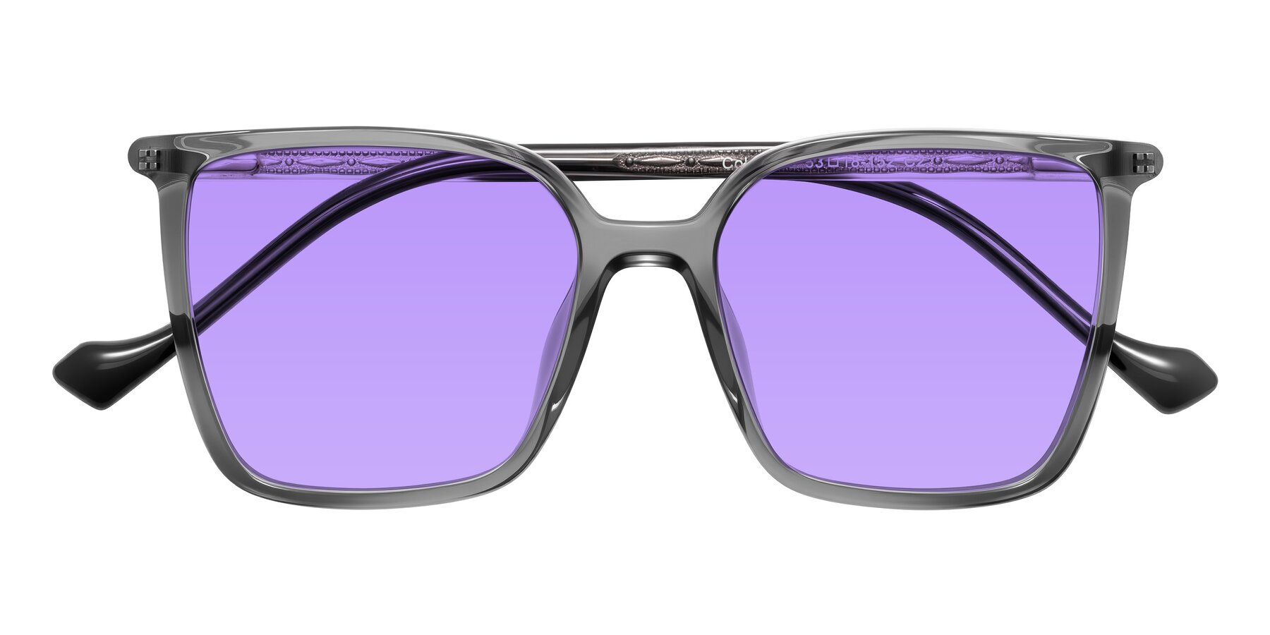 Folded Front of Colemers in Transparent Gray with Medium Purple Tinted Lenses