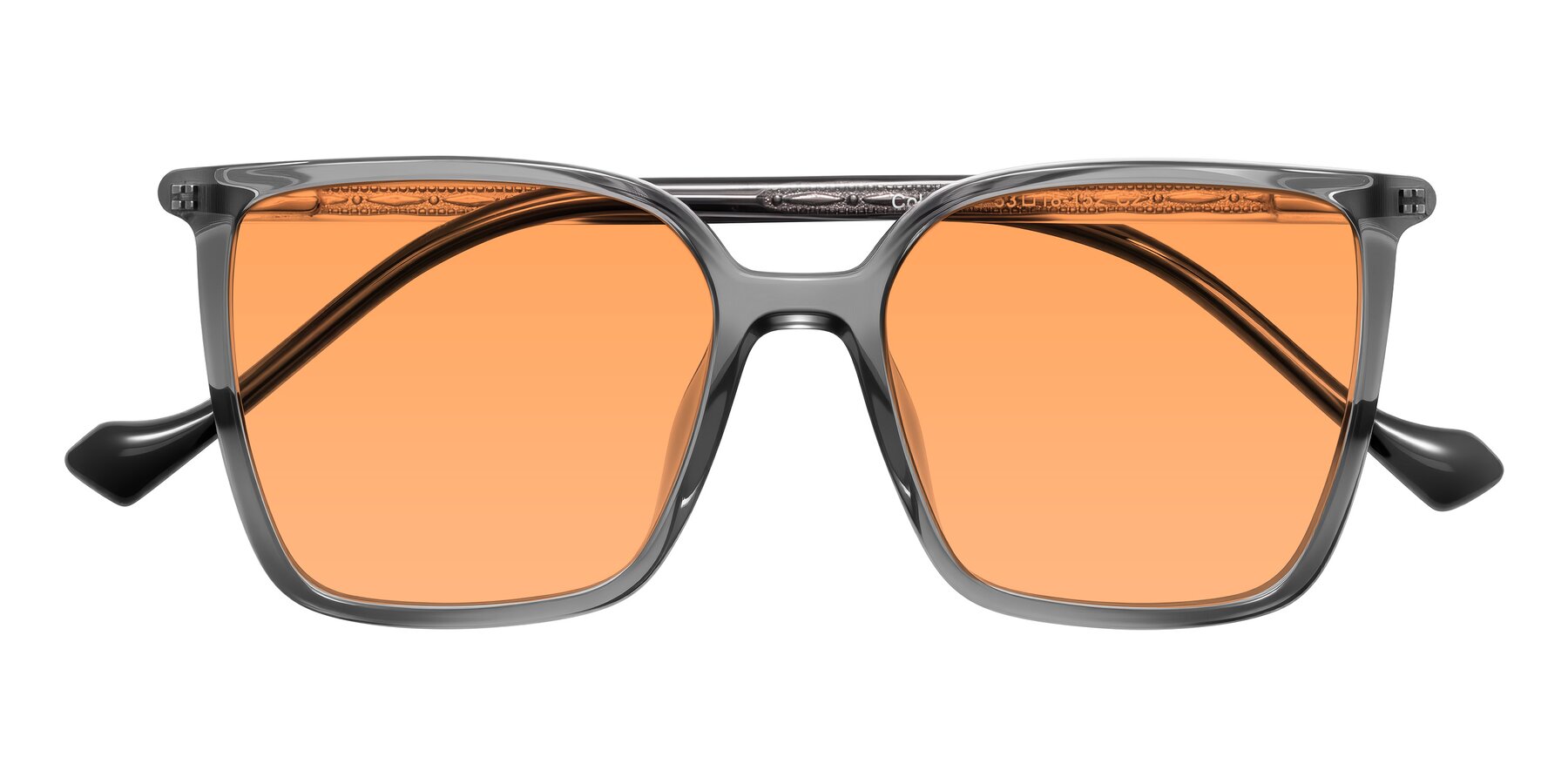 Folded Front of Colemers in Transparent Gray with Medium Orange Tinted Lenses