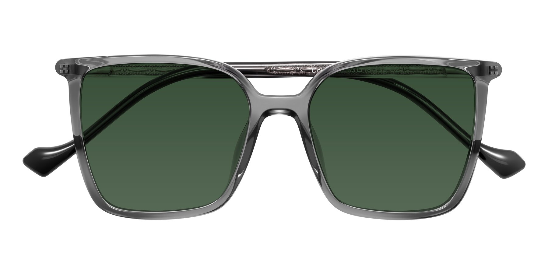Folded Front of Colemers in Transparent Gray with Green Tinted Lenses