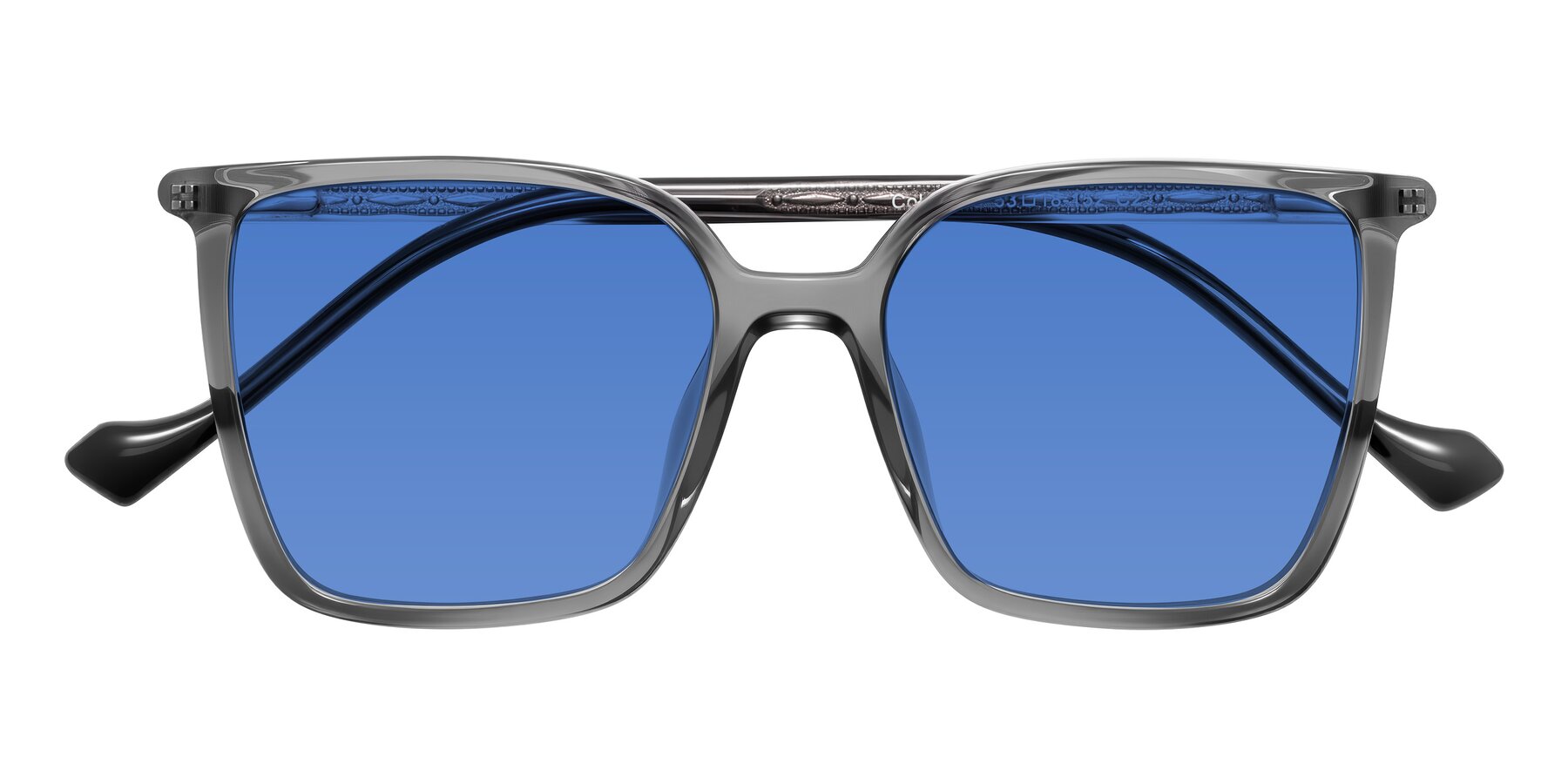 Folded Front of Colemers in Transparent Gray with Blue Tinted Lenses