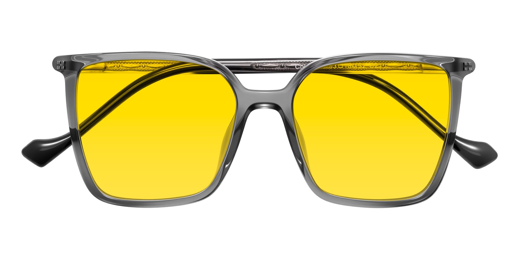 Folded Front of Colemers in Transparent Gray with Yellow Tinted Lenses