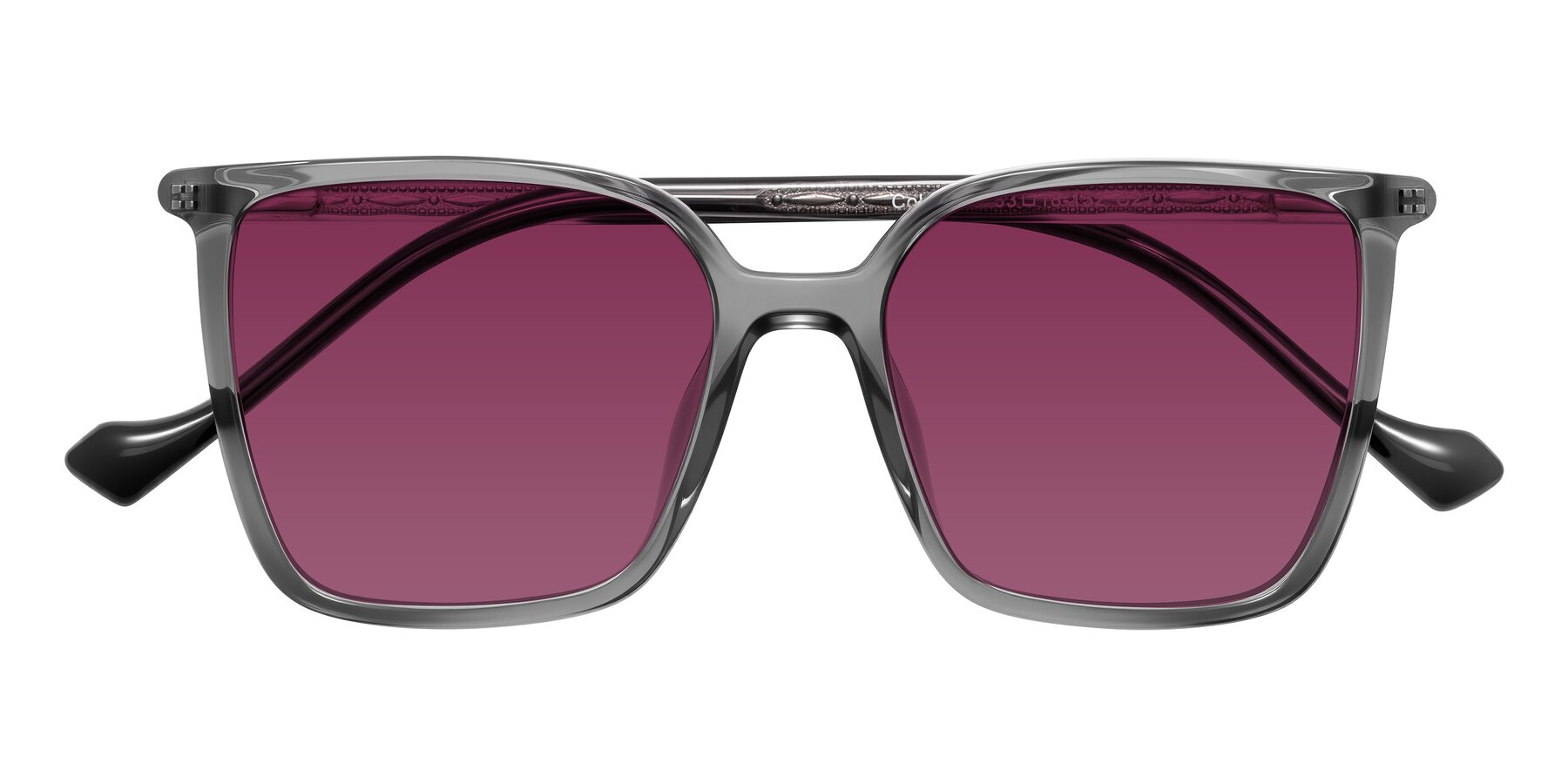 Folded Front of Colemers in Transparent Gray with Wine Tinted Lenses