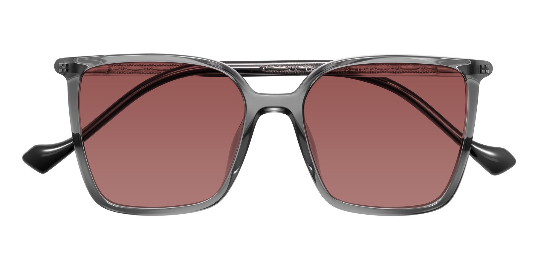 Folded Front of Colemers in Transparent Gray with Garnet Tinted Lenses