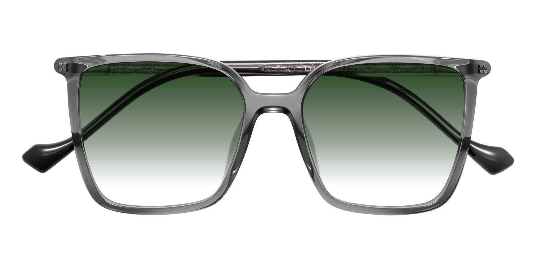 Folded Front of Colemers in Transparent Gray with Green Gradient Lenses