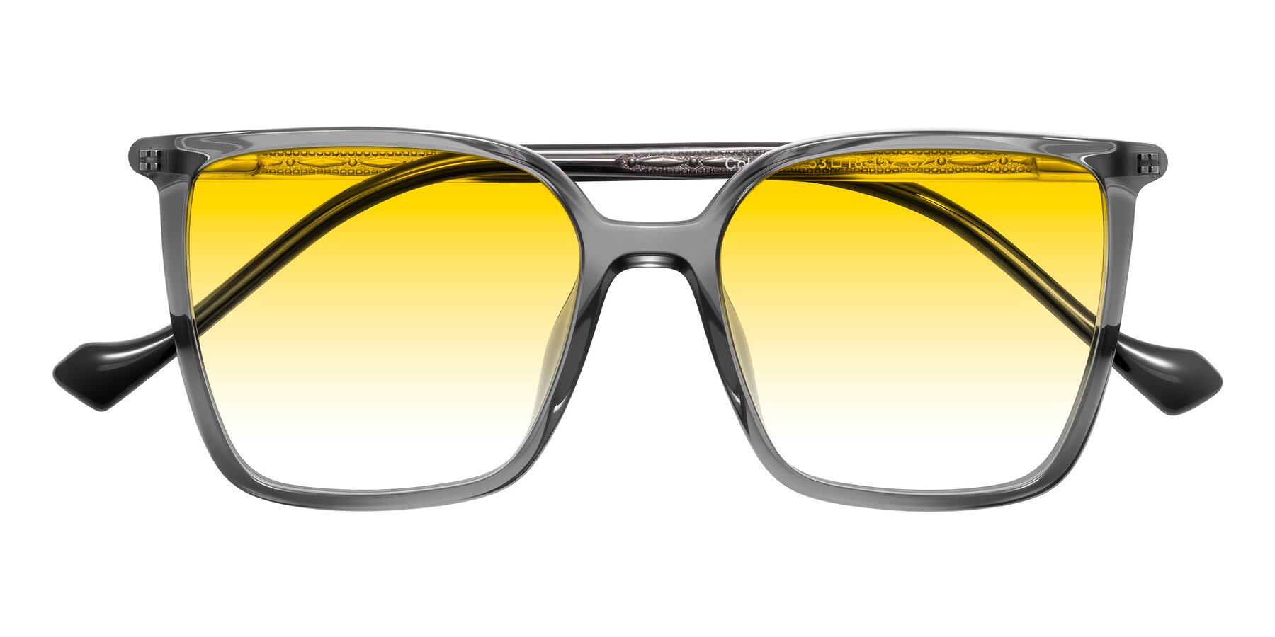 Folded Front of Colemers in Transparent Gray with Yellow Gradient Lenses