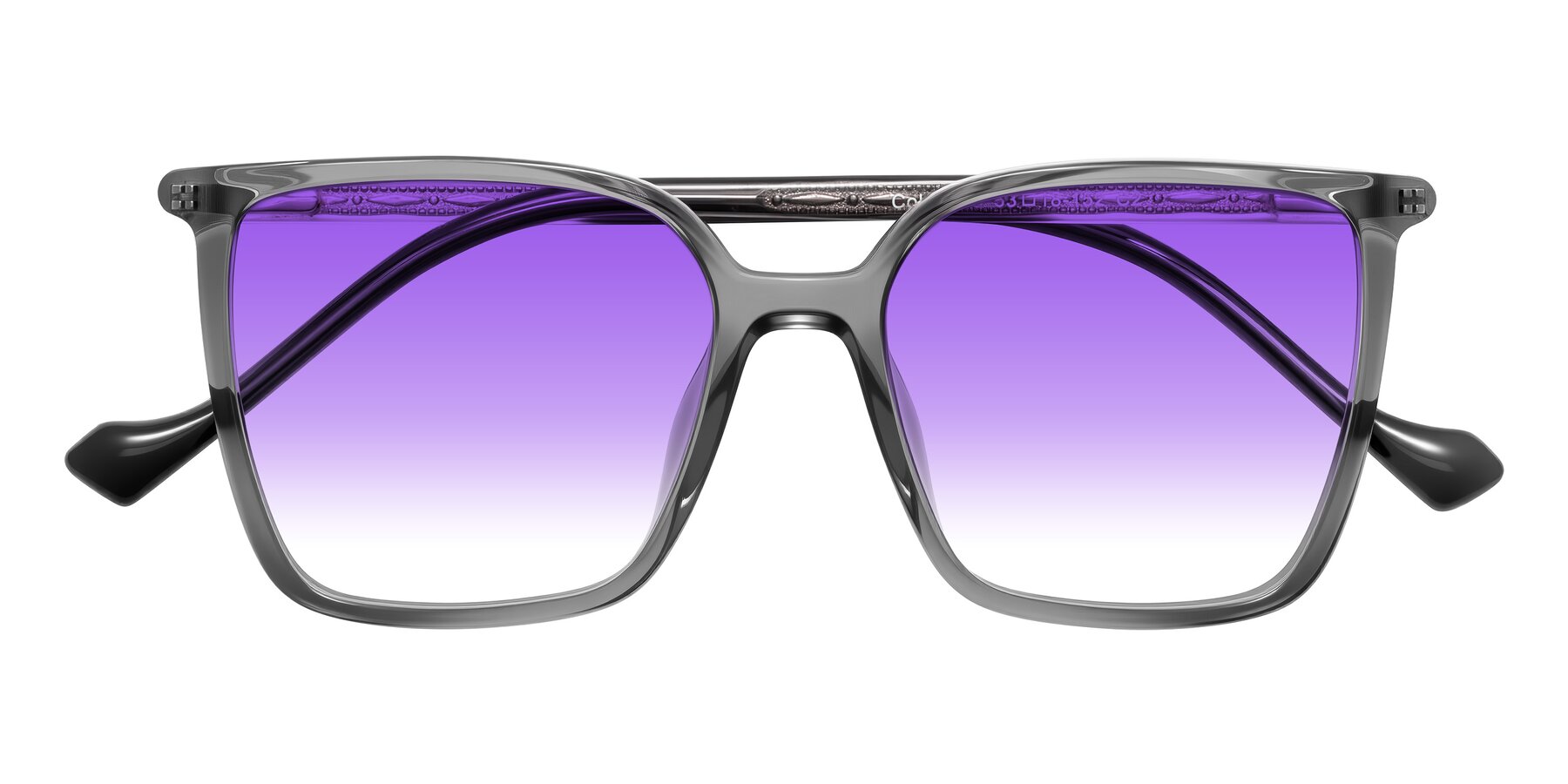 Folded Front of Colemers in Transparent Gray with Purple Gradient Lenses
