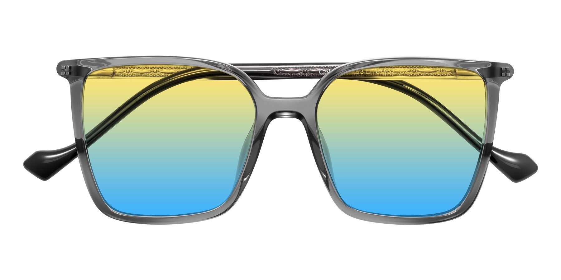 Folded Front of Colemers in Transparent Gray with Yellow / Blue Gradient Lenses