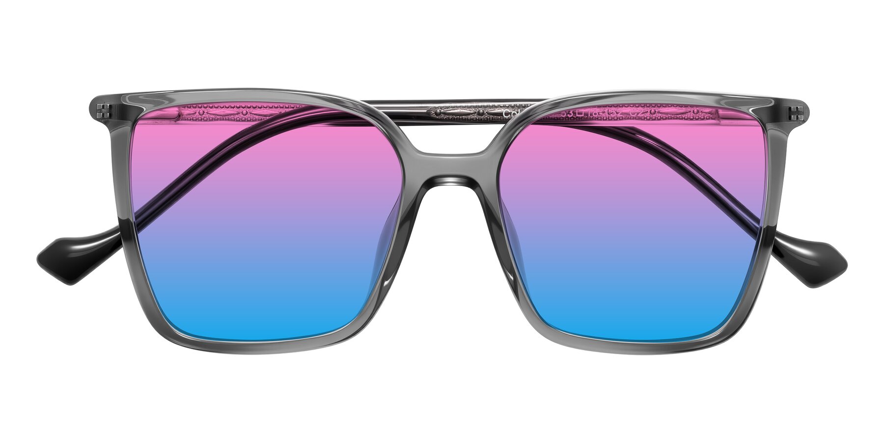 Folded Front of Colemers in Transparent Gray with Pink / Blue Gradient Lenses