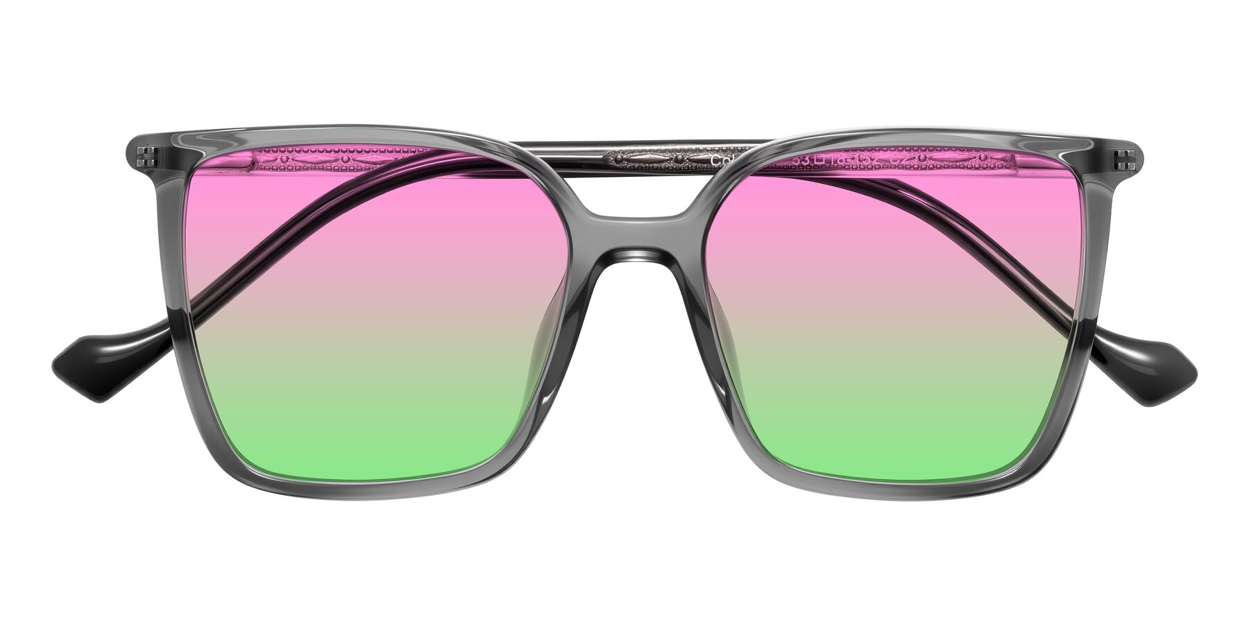 Folded Front of Colemers in Transparent Gray with Pink / Green Gradient Lenses