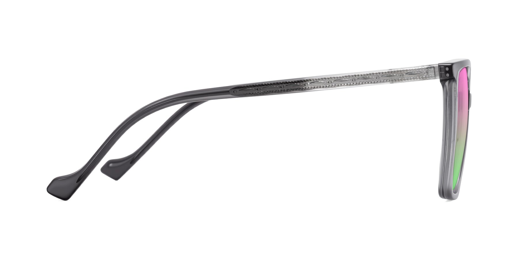 Side of Colemers in Transparent Gray with Pink / Green Gradient Lenses
