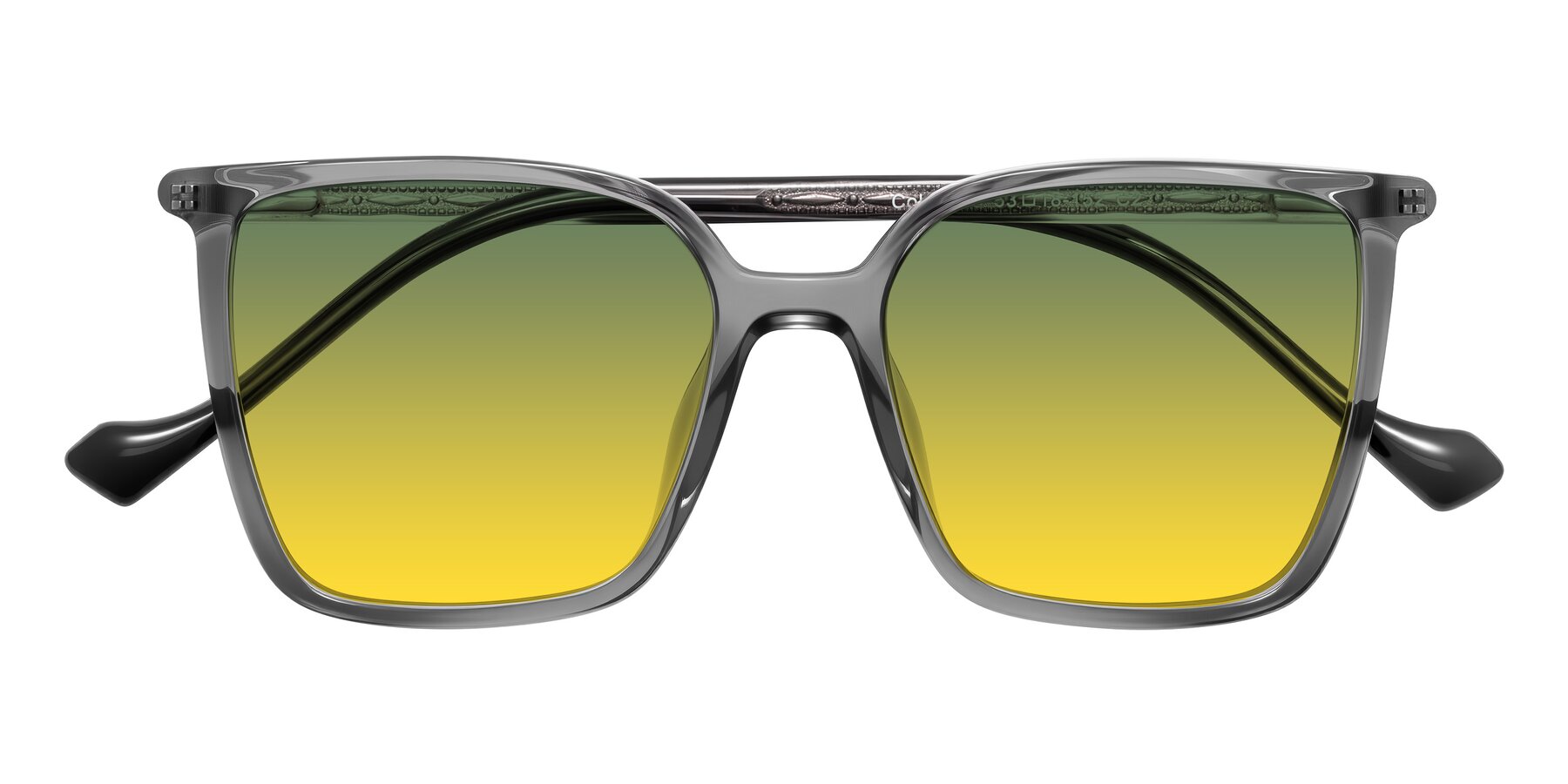Folded Front of Colemers in Transparent Gray with Green / Yellow Gradient Lenses