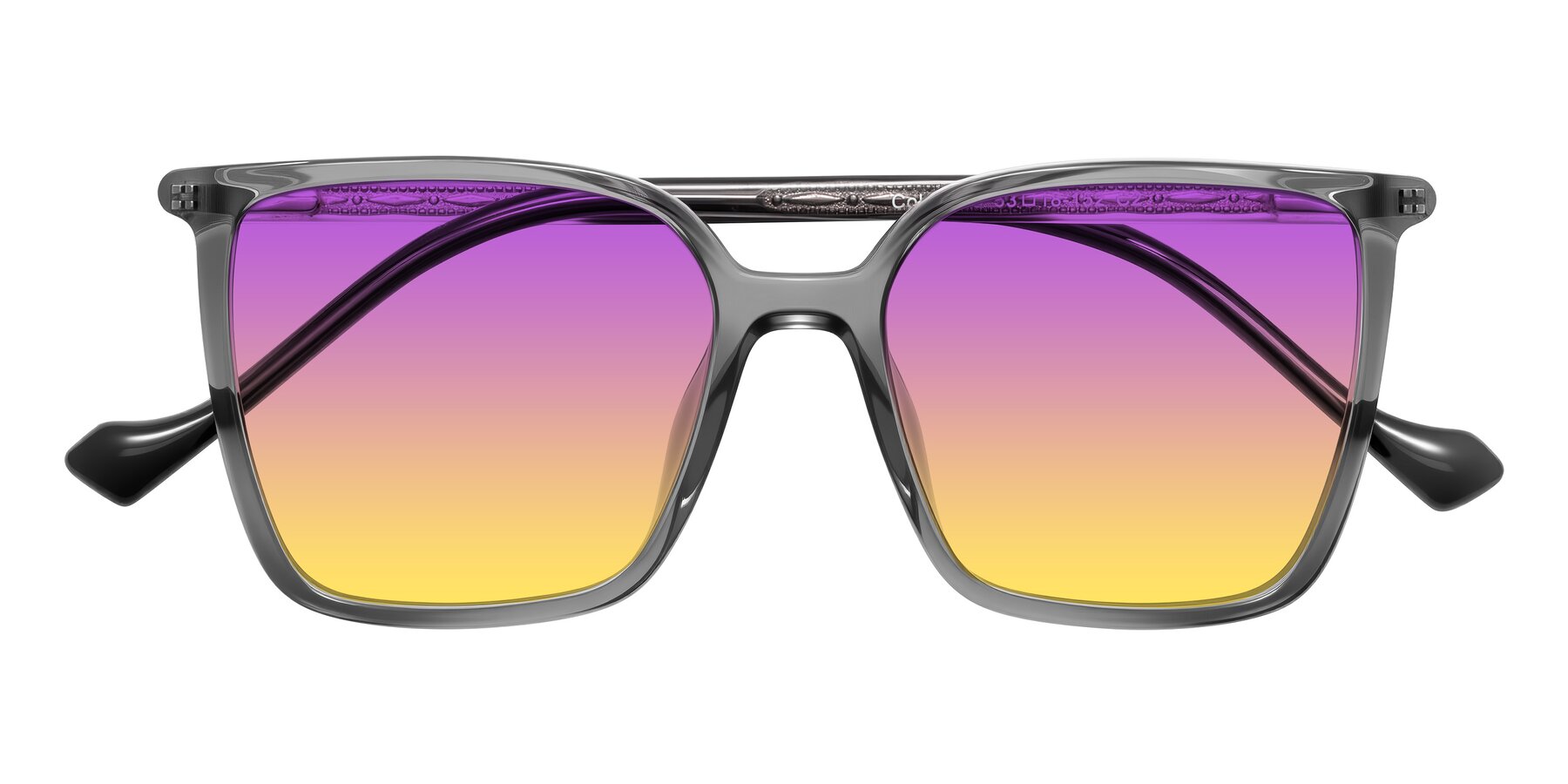 Folded Front of Colemers in Transparent Gray with Purple / Yellow Gradient Lenses