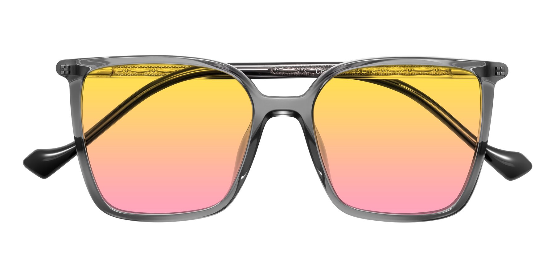 Folded Front of Colemers in Transparent Gray with Yellow / Pink Gradient Lenses