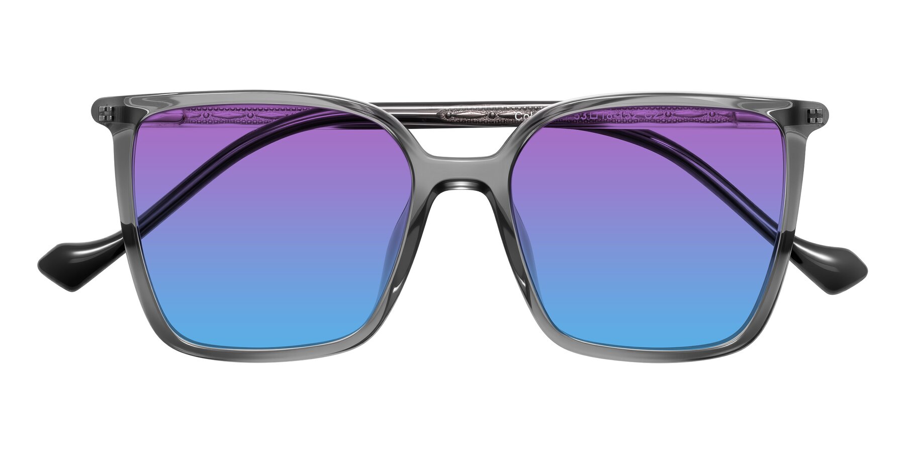 Folded Front of Colemers in Transparent Gray with Purple / Blue Gradient Lenses